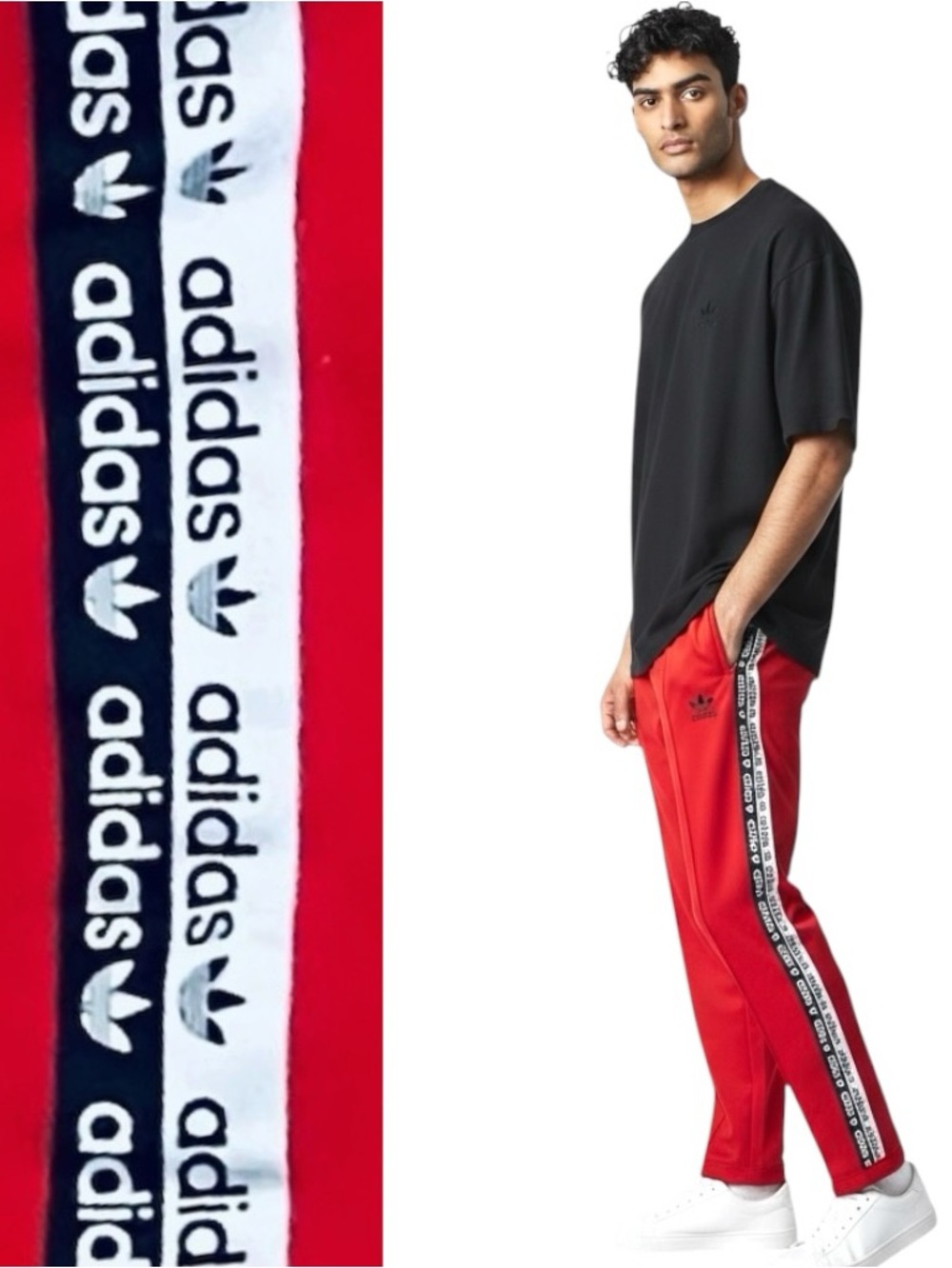 Adidas Men's Joggers Track Pants Red Vertical/Logo Zip Pockets Sz L